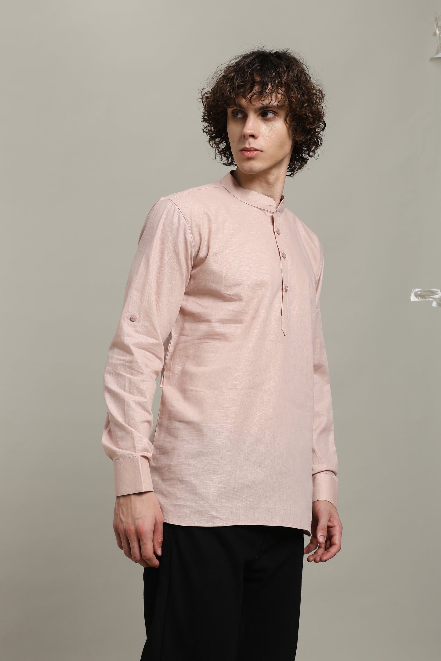 Peach Linen Short Kurta
