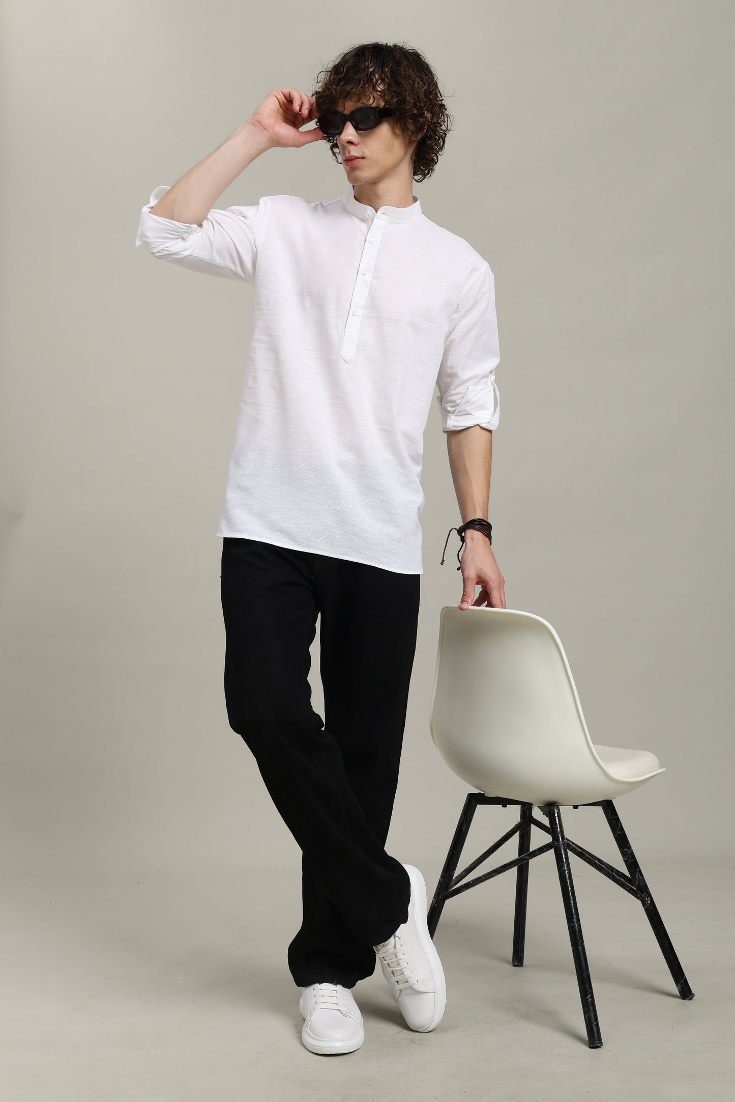 White Linen Short Kurta