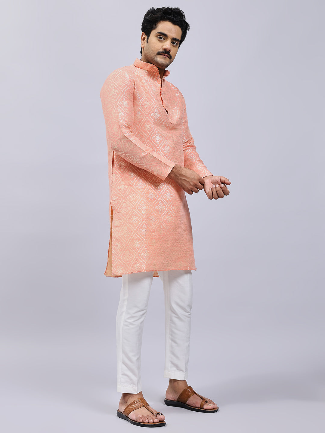 Traditional Peach Bandhani Kurta Only