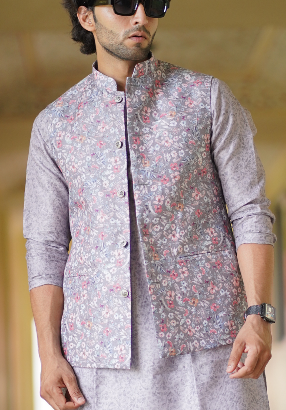 Ethnic Floral Grey Jacket