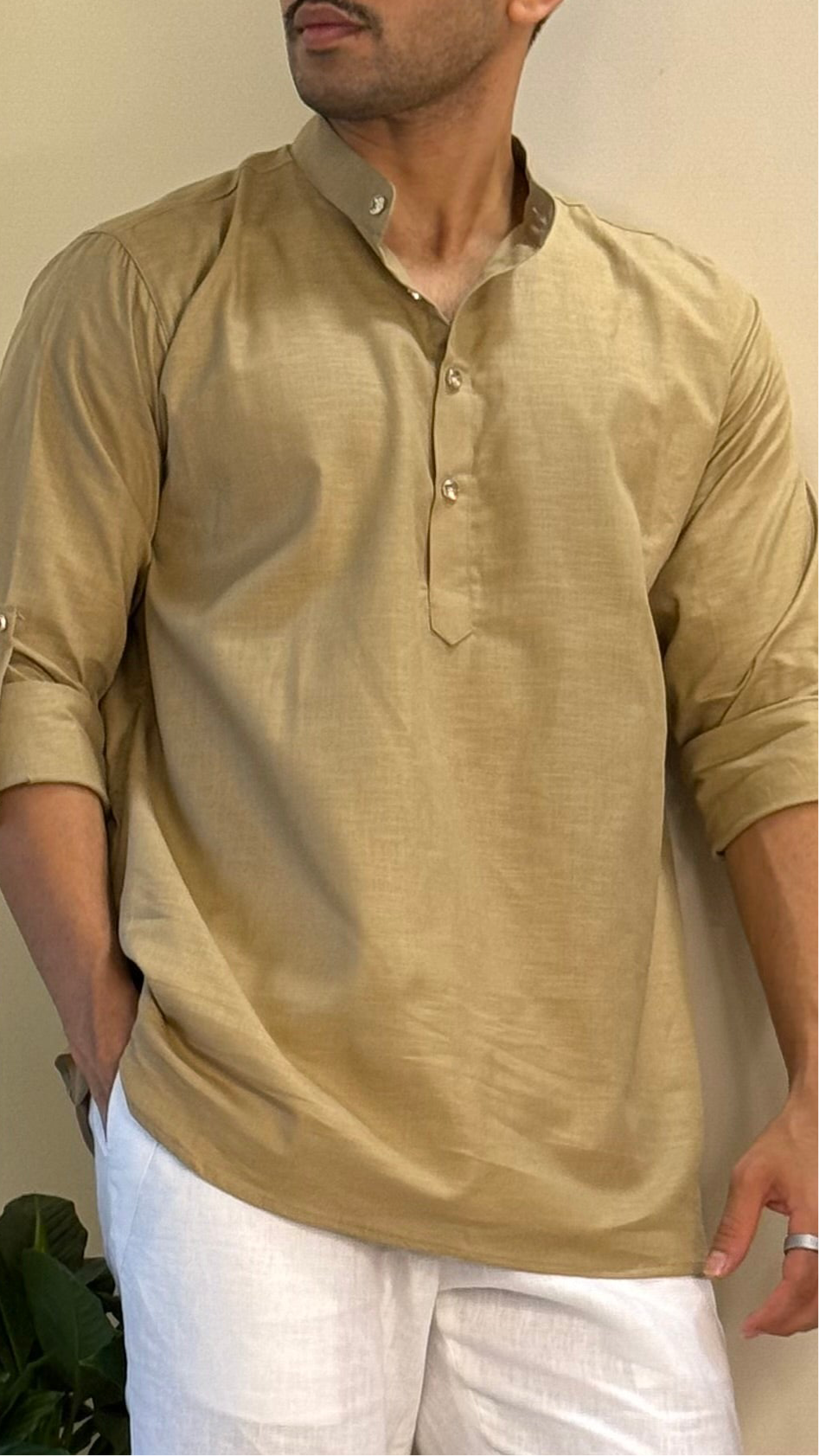Beige Linen Short Kurta