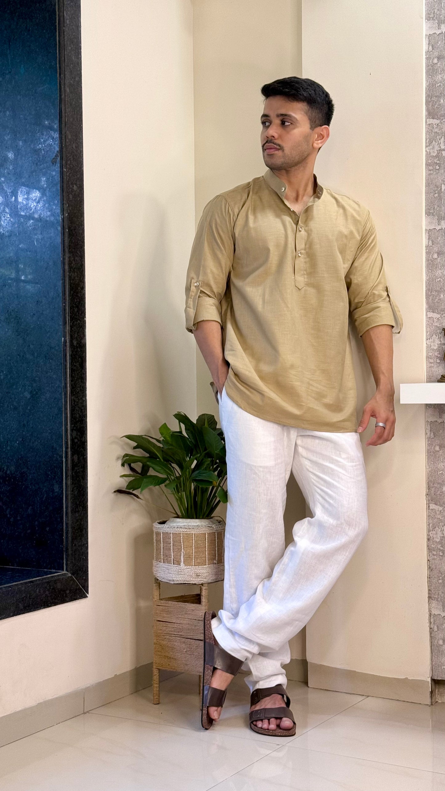 Beige Linen Short Kurta