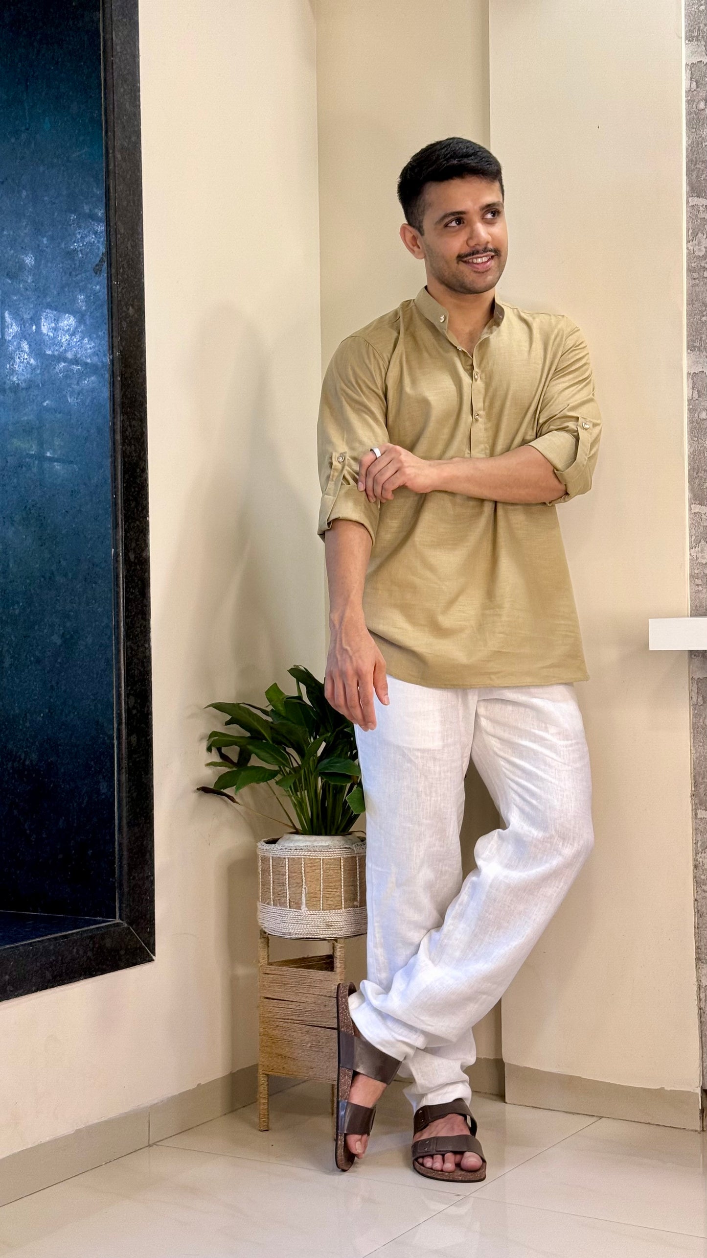 Beige Linen Short Kurta