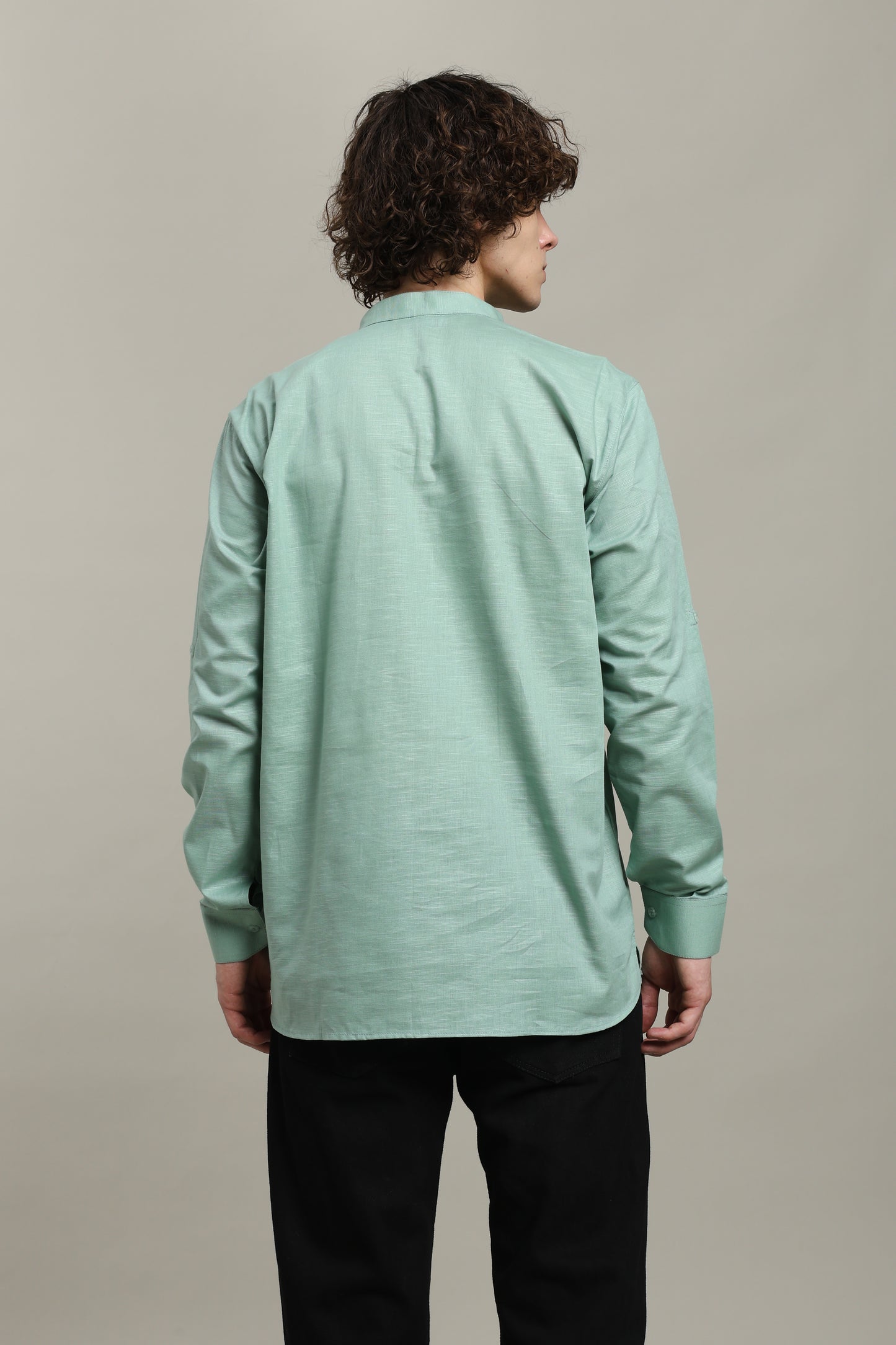 Aqua Blue Linen Short Kurta