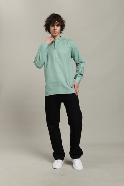 Aqua Blue Linen Short Kurta