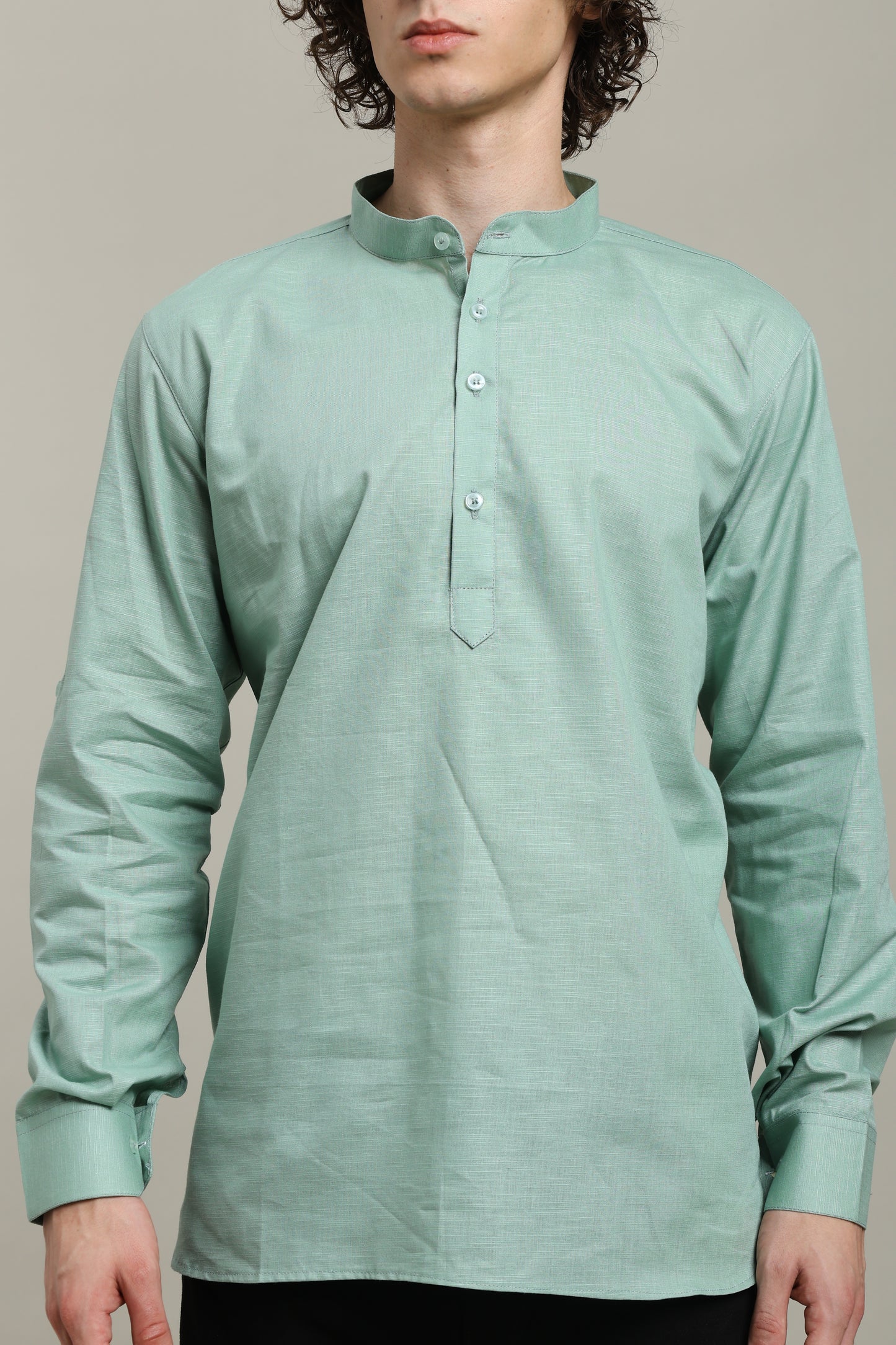 Aqua Blue Linen Short Kurta