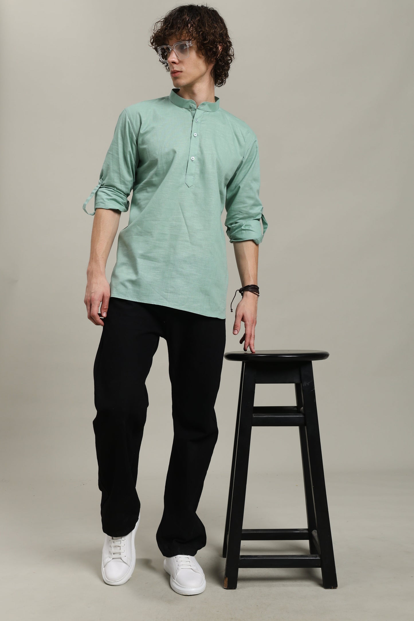 Aqua Blue Linen Short Kurta