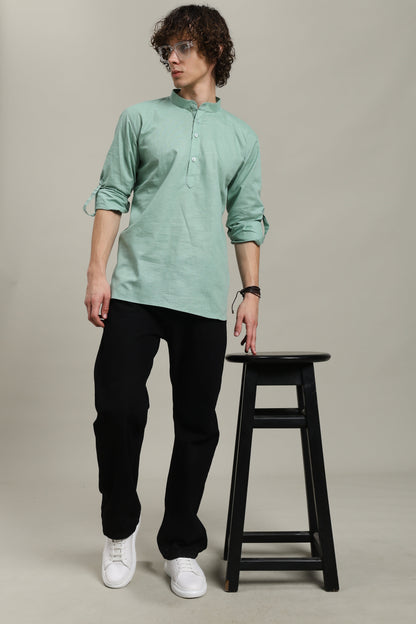 Aqua Blue Linen Short Kurta
