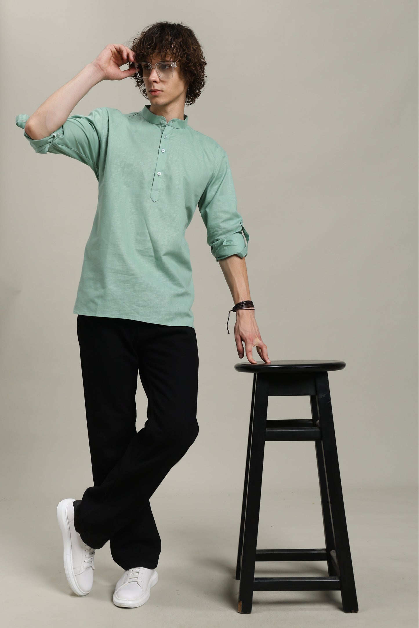 Aqua Blue Linen Short Kurta