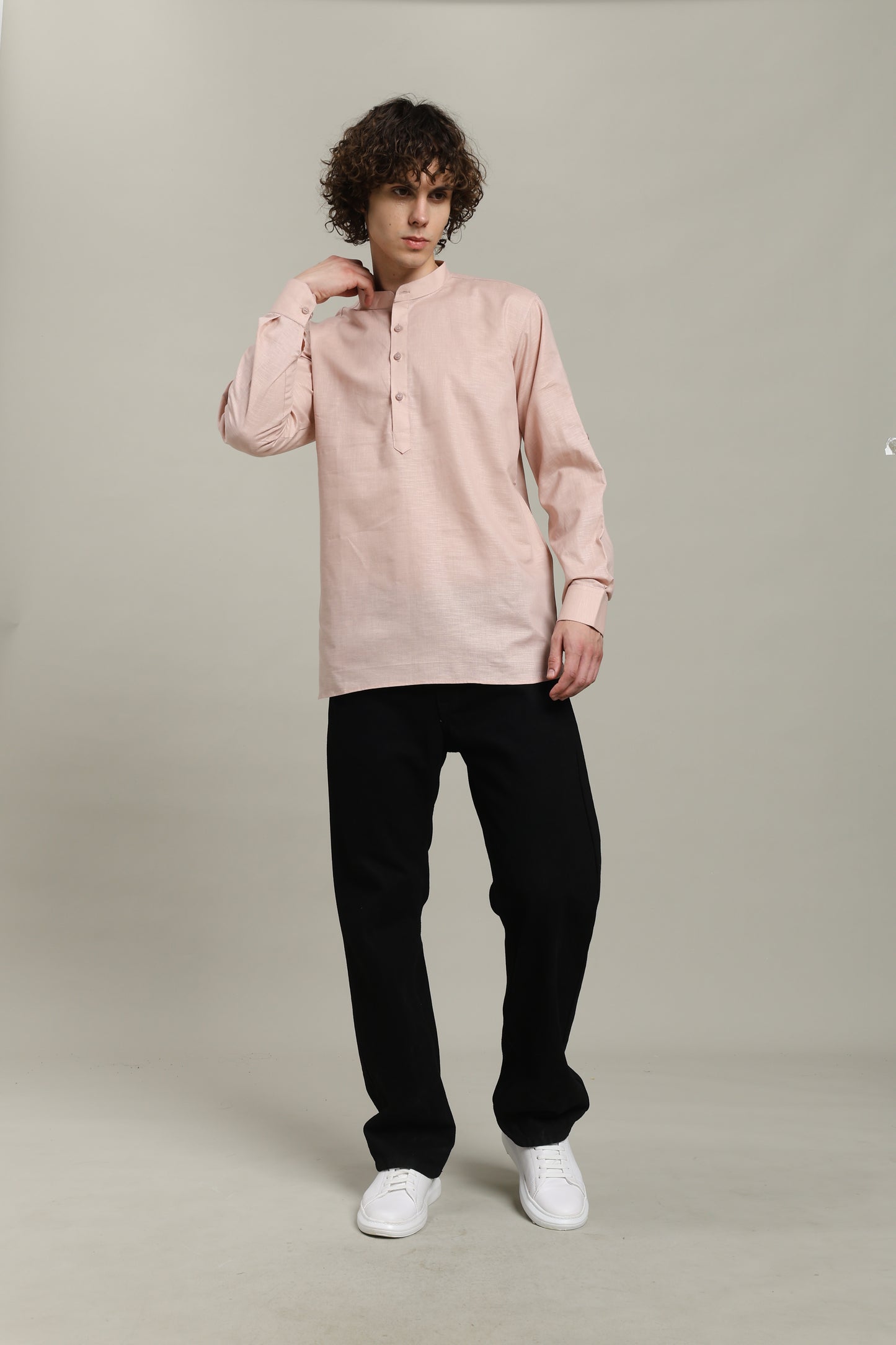 Peach Linen Short Kurta