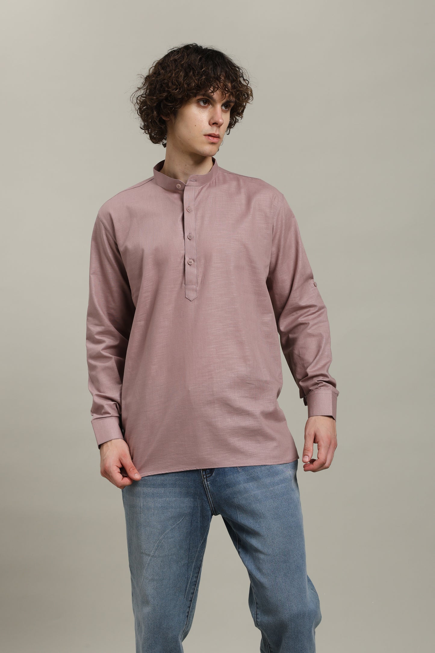 Mauve Linen Short Kurta