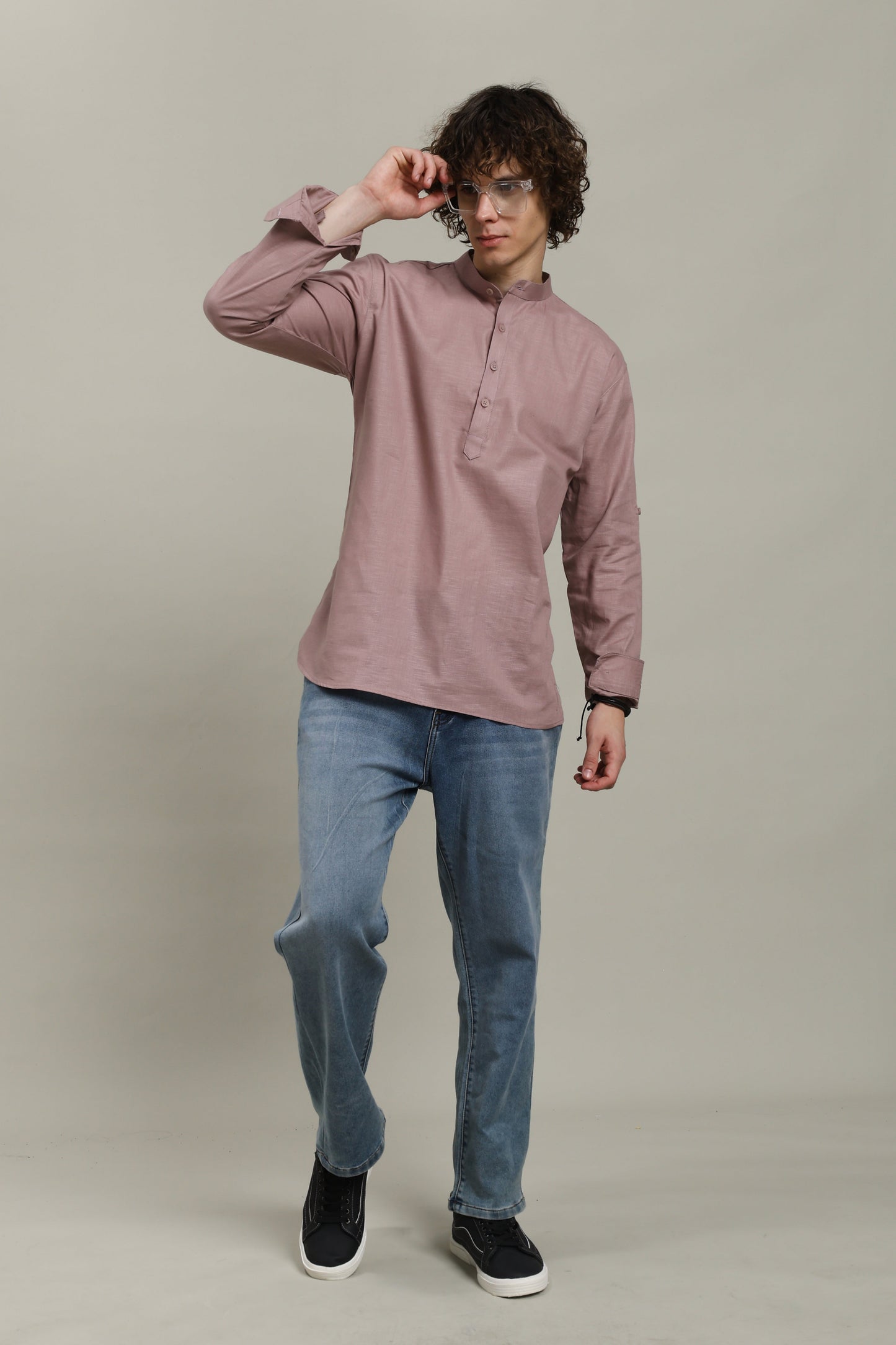Mauve Linen Short Kurta