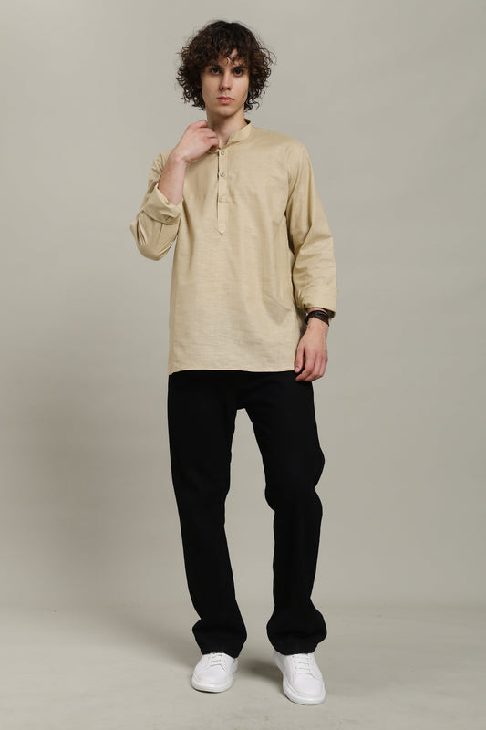 Camel Linen Short Kurta