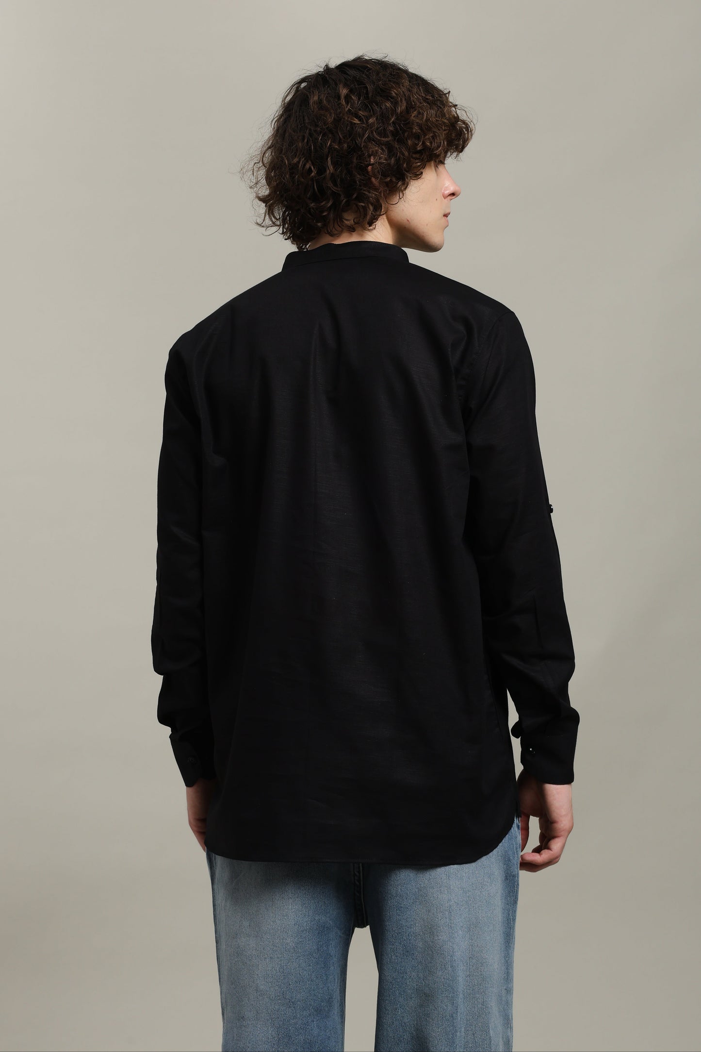 Black Linen Short Kurta