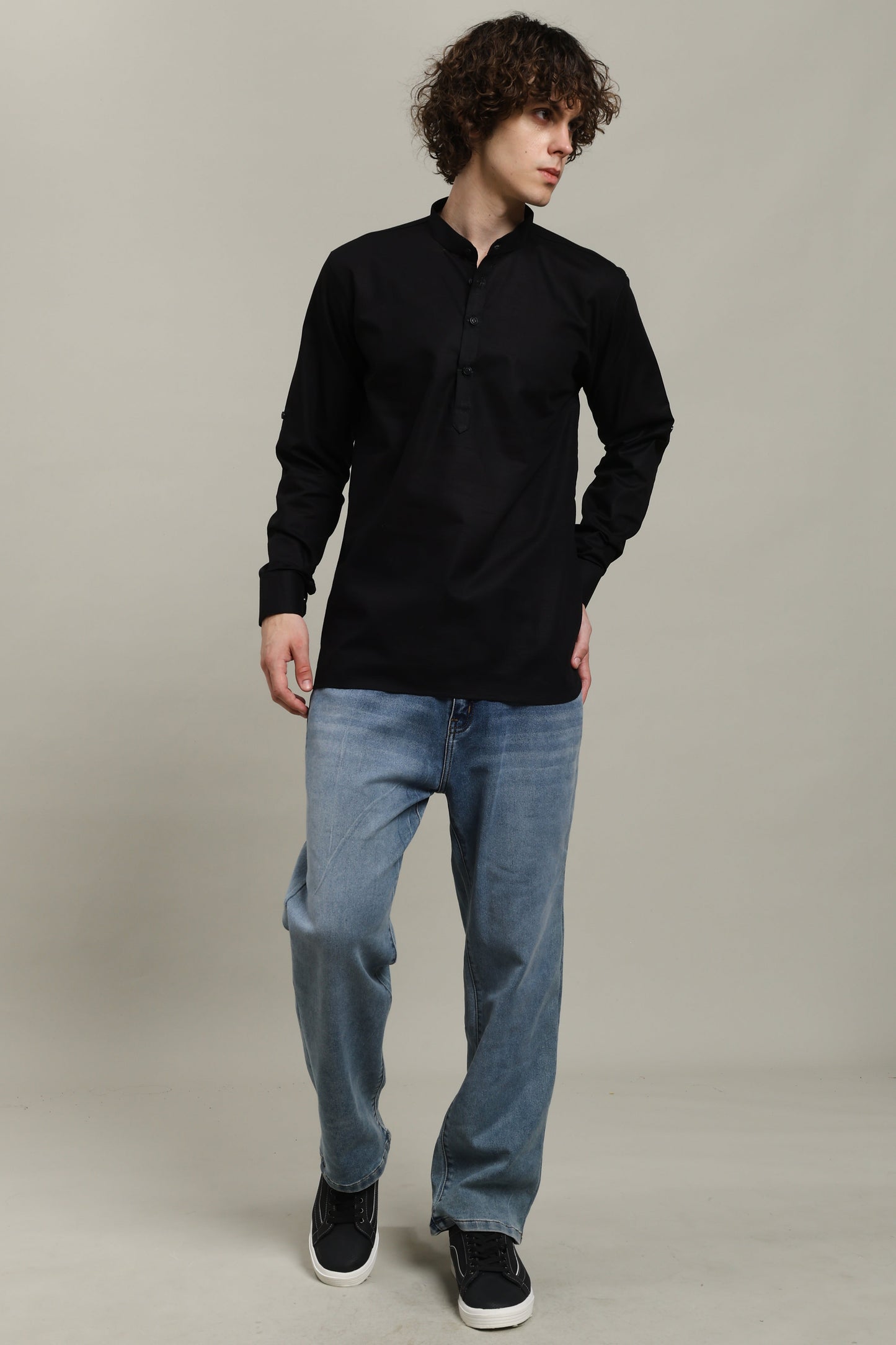 Black Linen Short Kurta