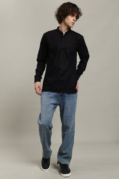 Black Linen Short Kurta