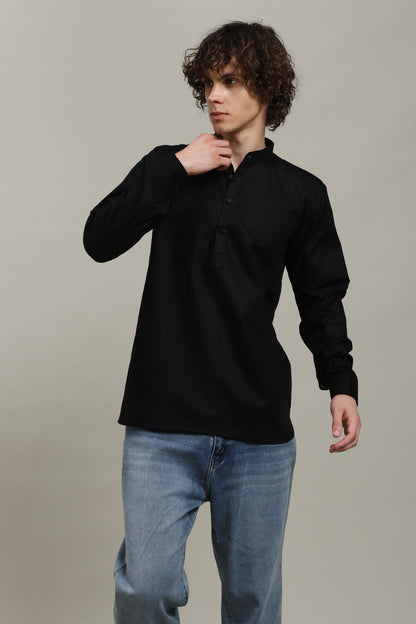 Black Linen Short Kurta