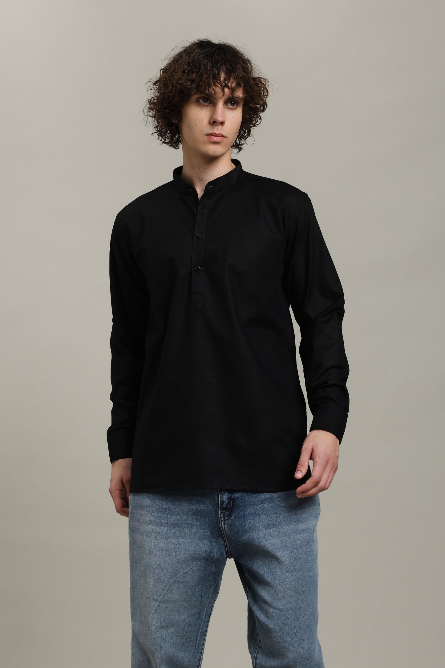 Black Linen Short Kurta