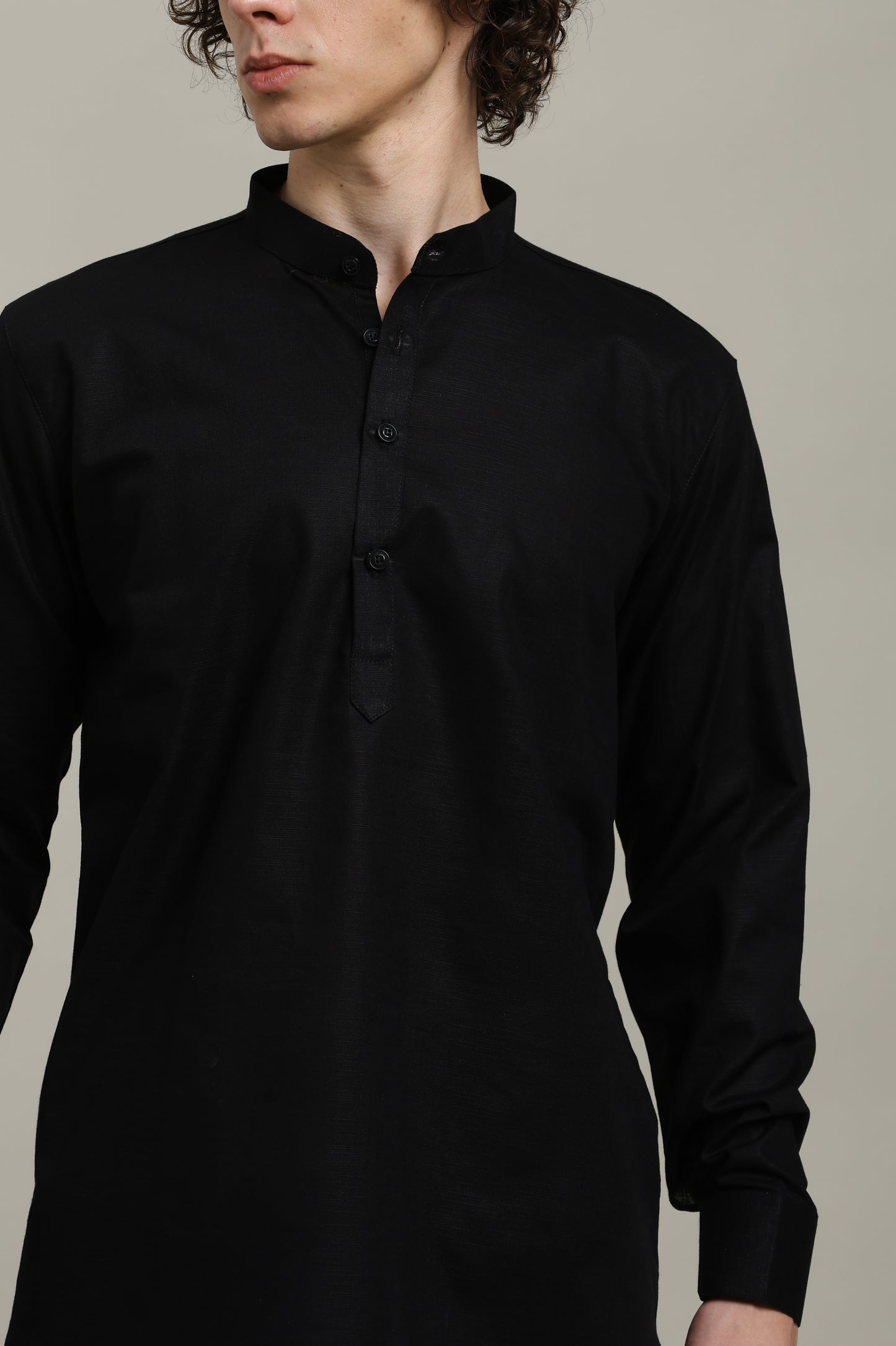 Black Linen Short Kurta
