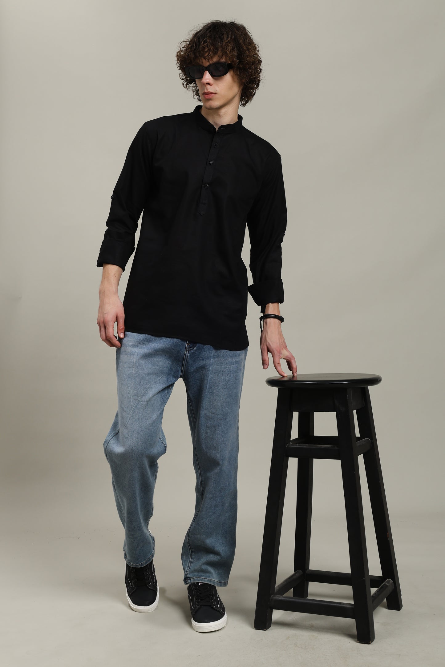 Black Linen Short Kurta