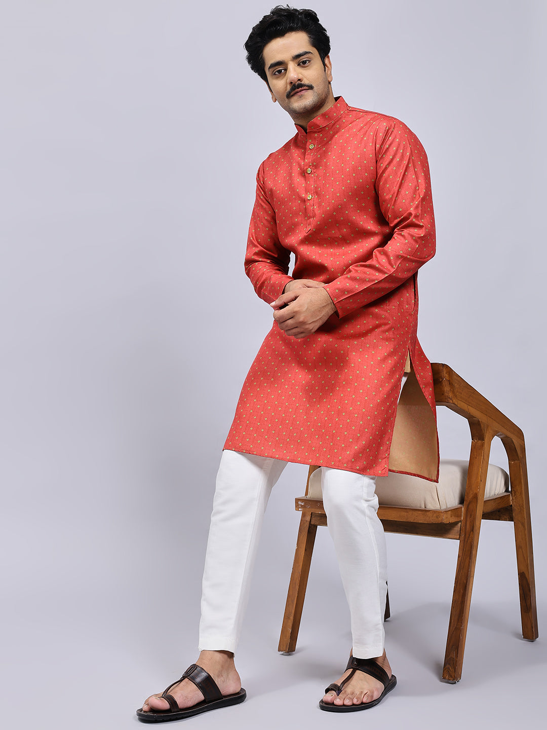 Tangerine Dotted Print Kurta Only