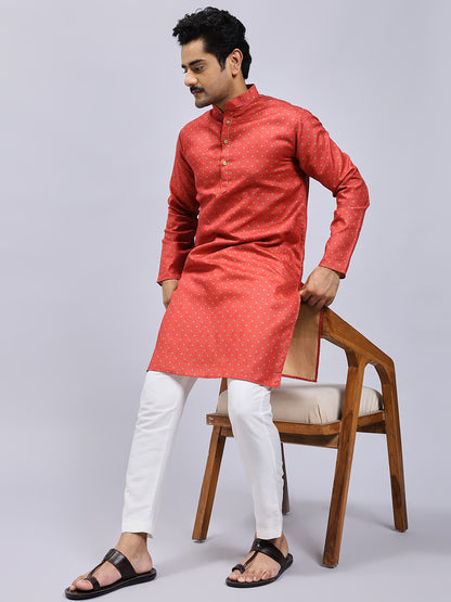 Tangerine Dotted Print Kurta Only