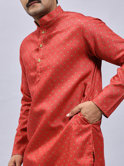 Tangerine Dotted Print Kurta Only