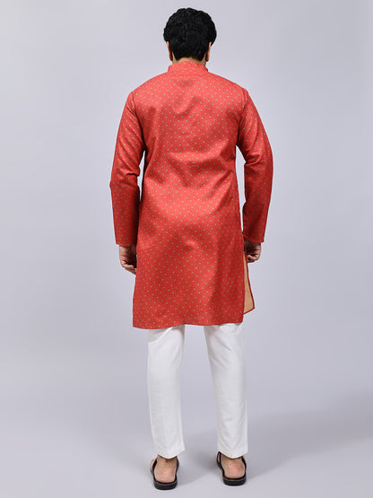 Tangerine Dotted Print Kurta Only