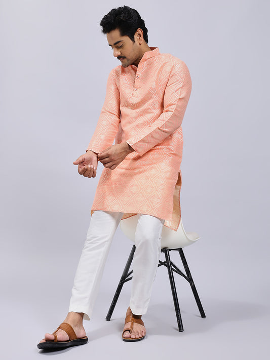Traditional Peach Bandhani Kurta Only