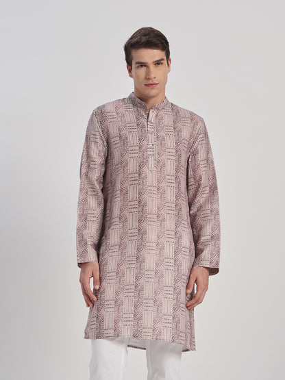 Printed Wine Cotton Kurta