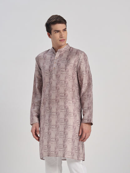 Printed Wine Cotton Kurta