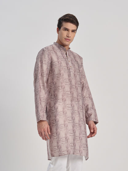 Printed Wine Cotton Kurta