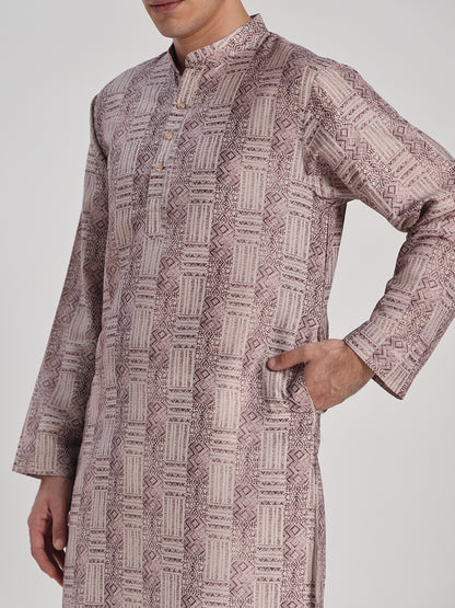 Printed Wine Cotton Kurta