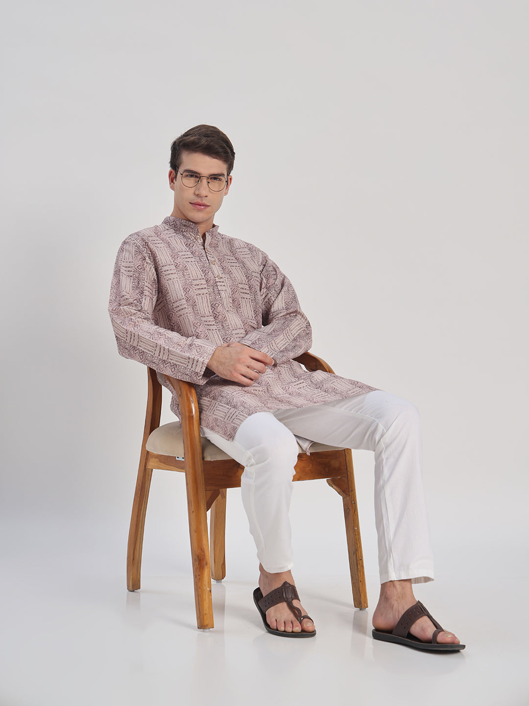 Printed Wine Cotton Kurta