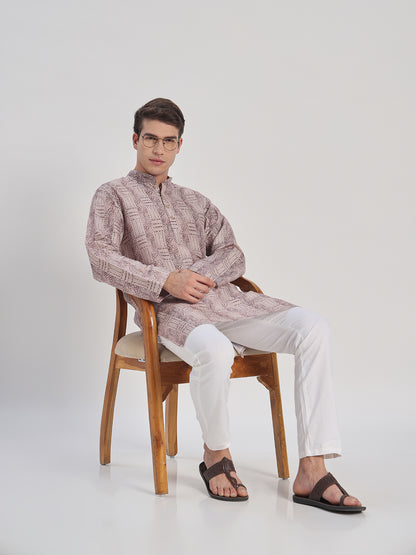 Printed Wine Cotton Kurta