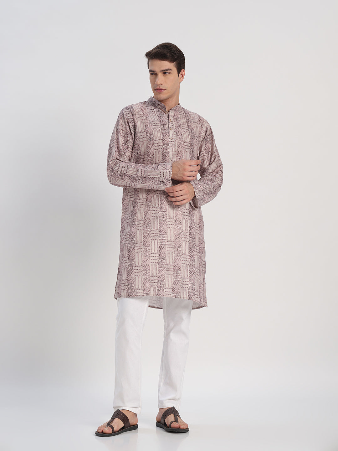 Printed Wine Cotton Kurta