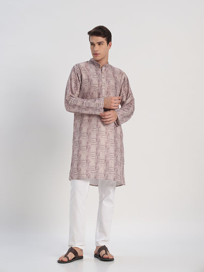 Printed Wine Cotton Kurta