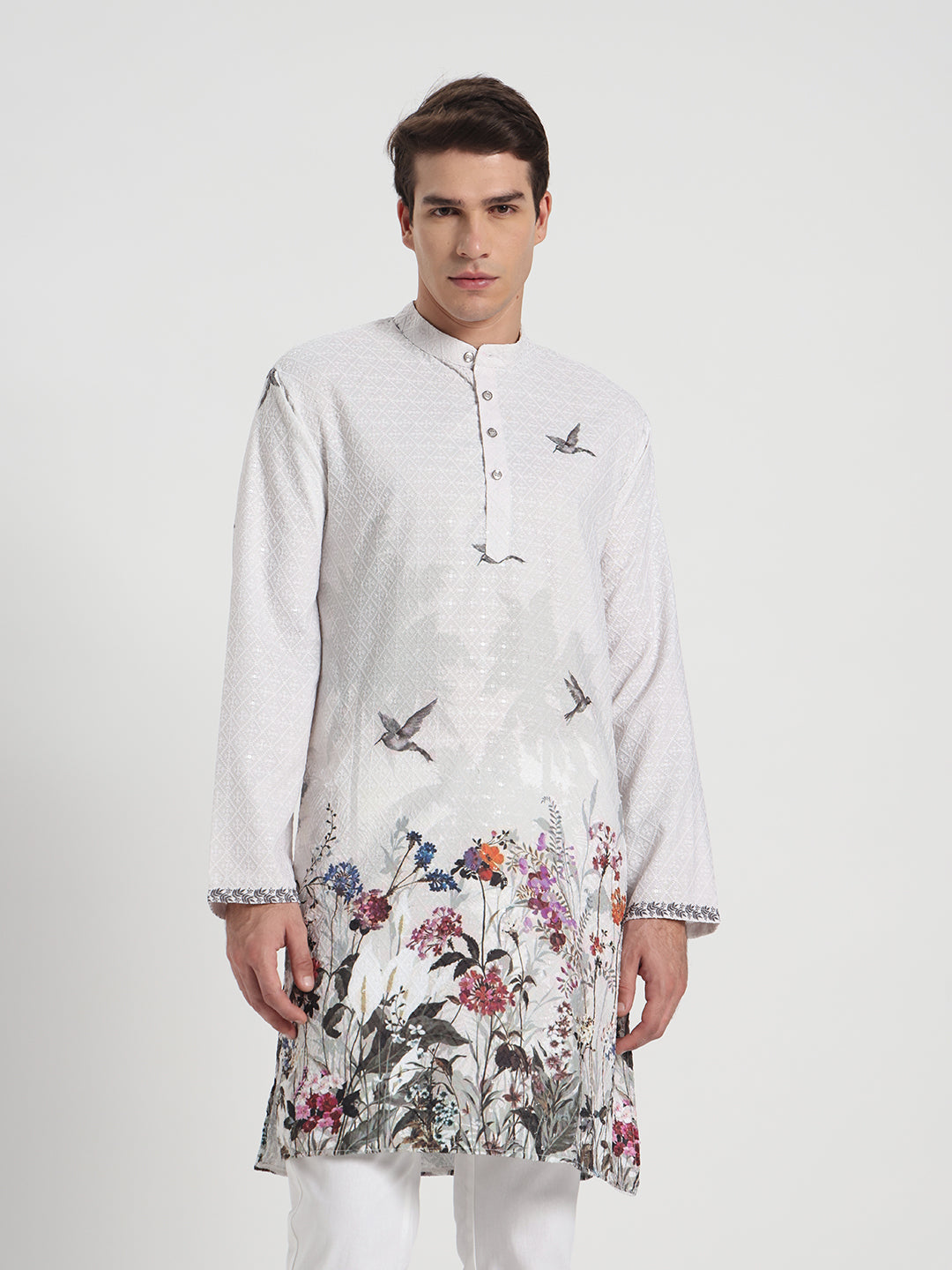 White Grey Panel Ombre Kurta