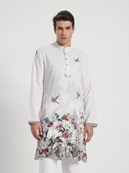 White Grey Panel Ombre Kurta