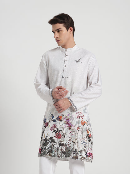 White Grey Panel Ombre Kurta