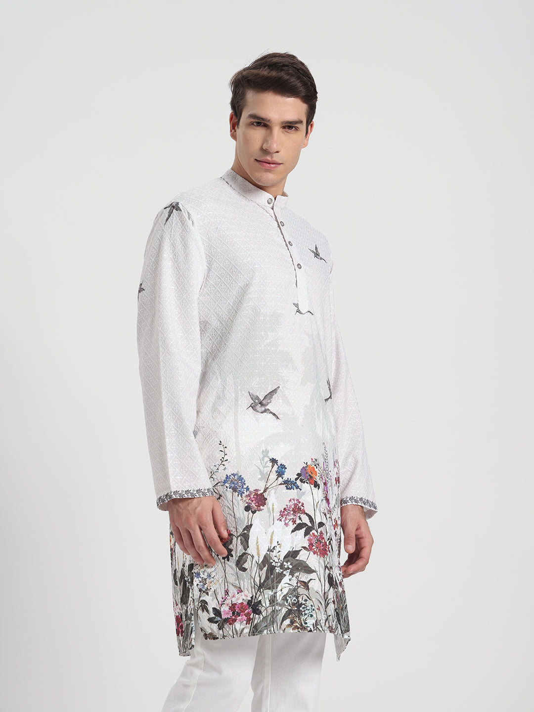 White Grey Panel Ombre Kurta