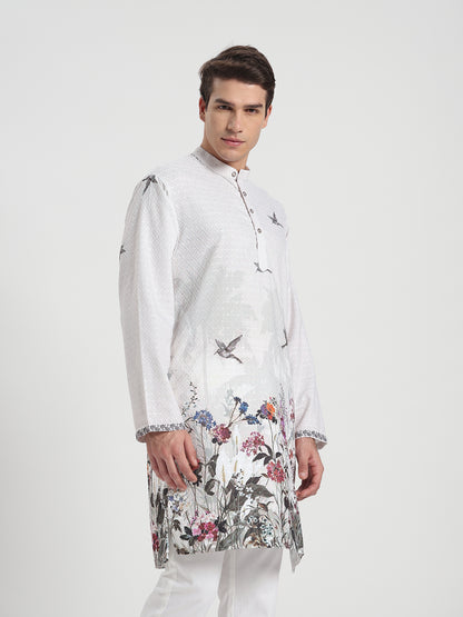White Grey Panel Ombre Kurta
