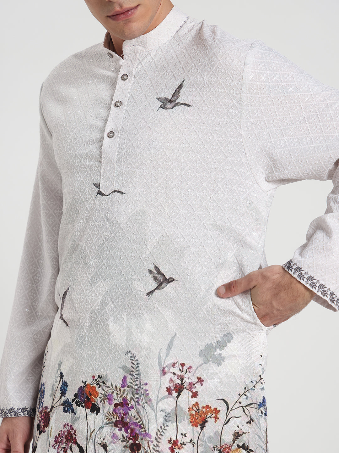 White Grey Panel Ombre Kurta