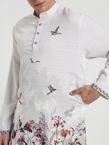 White Grey Panel Ombre Kurta