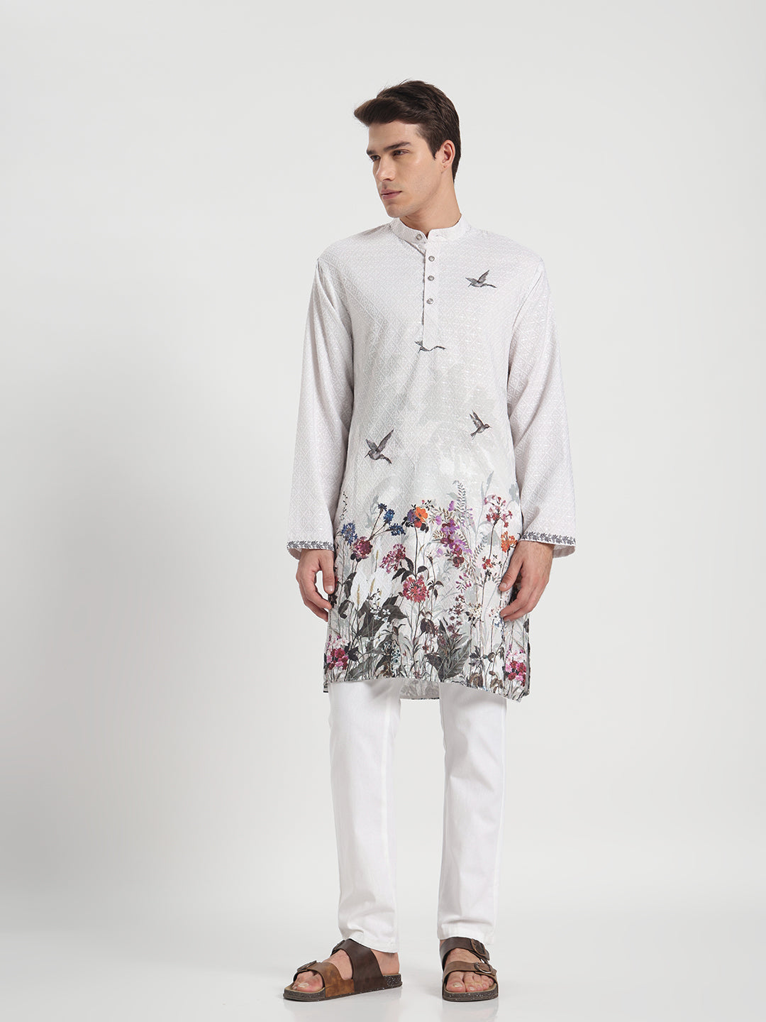 White Grey Panel Ombre Kurta