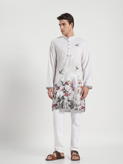 White Grey Panel Ombre Kurta