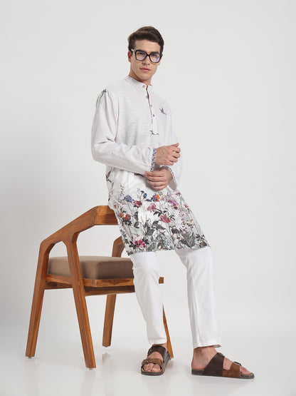 White Grey Panel Ombre Kurta