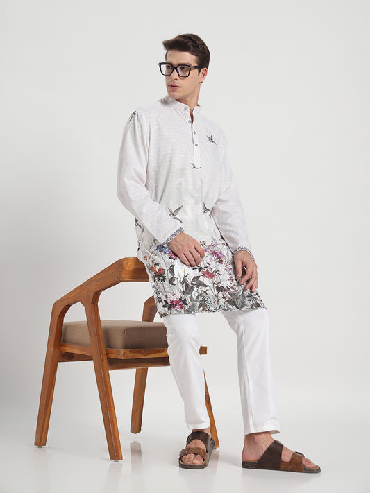 White Grey Panel Ombre Kurta