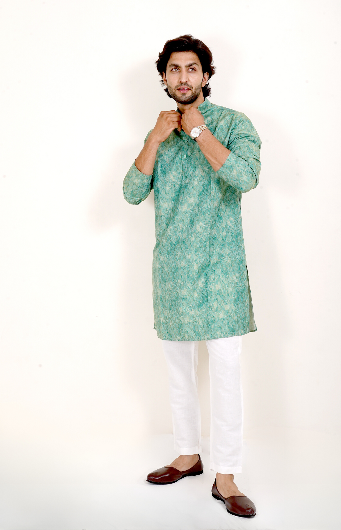 Green Self Design Kurta Only