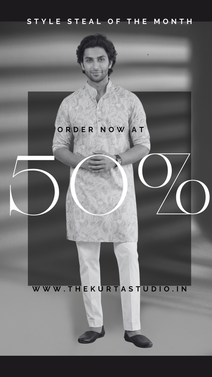 Pastel Grey Floral Kurta Only